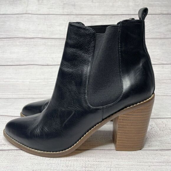 CECELIA NEW YORK Boots Black‎ Leather 3 1/2" Block Heel Pull On women's size 9.5 - Picture 1 of 6